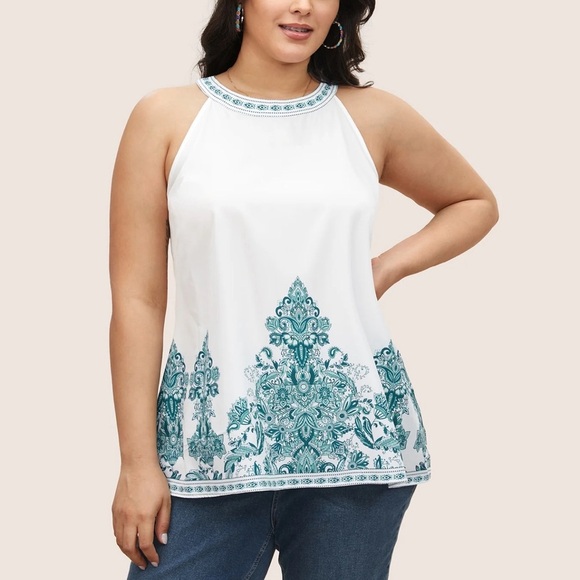 BloomChic Plus Size 2XL Boho Print Round Neck Cut Out Tank Top us18-20 - Picture 1 of 7